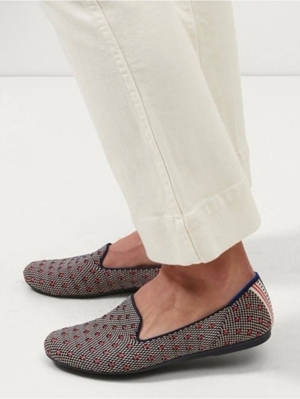 Rothy's Red, Navy and Cream Patterned Slip-On Flats